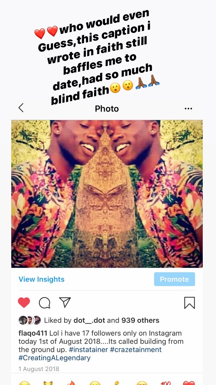 Flaqo Raz's post on Instagram when he only had 17 followers