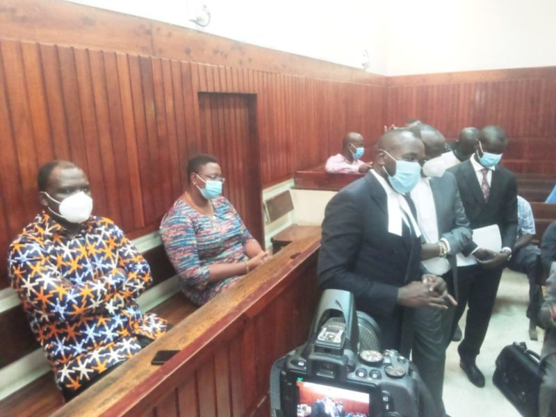 Malindi MP Aisha Jumwa (right) and her co-accused Geoffrey Okuto with their lawyer Wycliff Ombetta at the Mombasa High Court