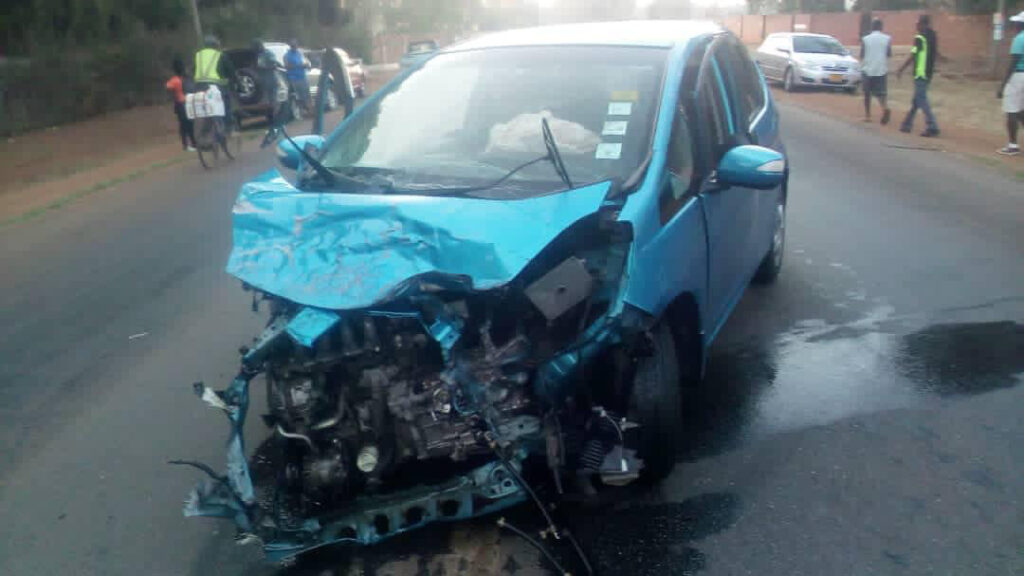 The 36-year-old petroleum trader had a head-on collision with this Honda Fit before veering off the road hitting a tree. Photo credit: courtesy