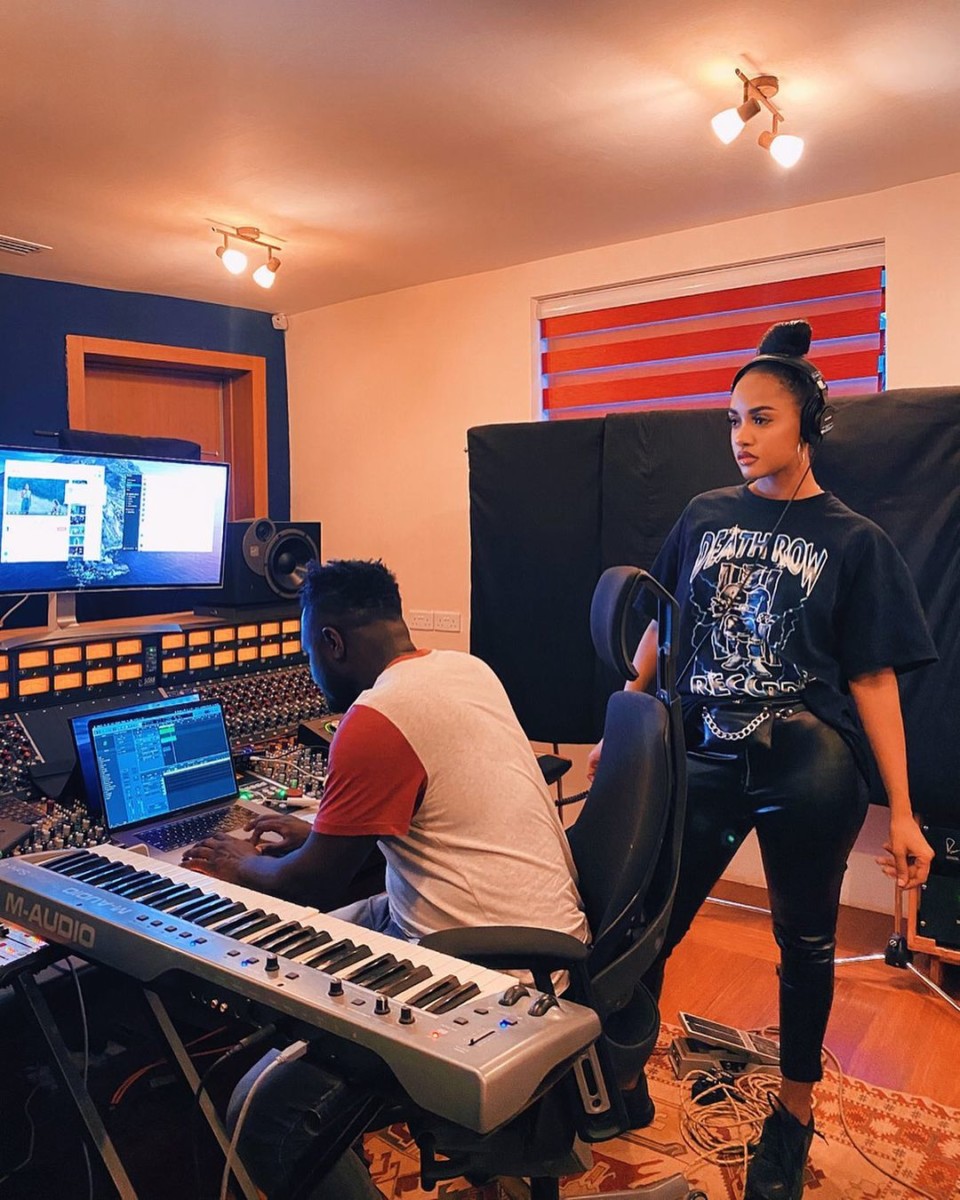 The lovely, talented hitmaker Tanasha Donna inside the studio with record producer/sound engineer So Fresh. Photo credit: Instagram/tanashadonna