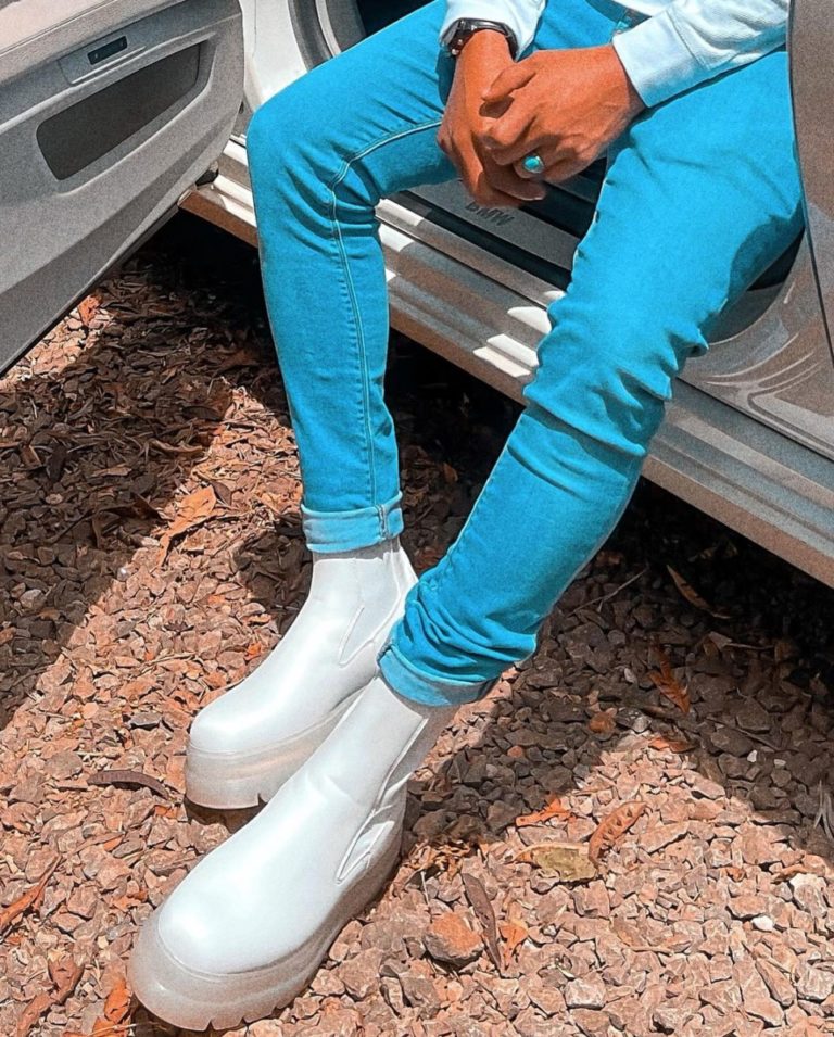 Otile Brown rocks Bershka Menâs ankle boots with hunky sole