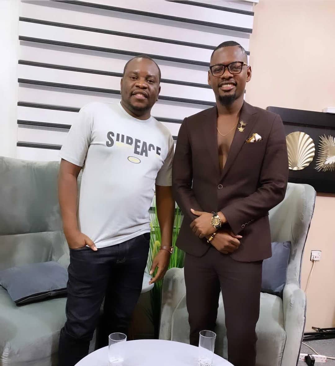 Ben Pol posing for a picture with Dr. Fredrick Bundala alias Sky after their interview. Photo credit: Instagram/iambenpol