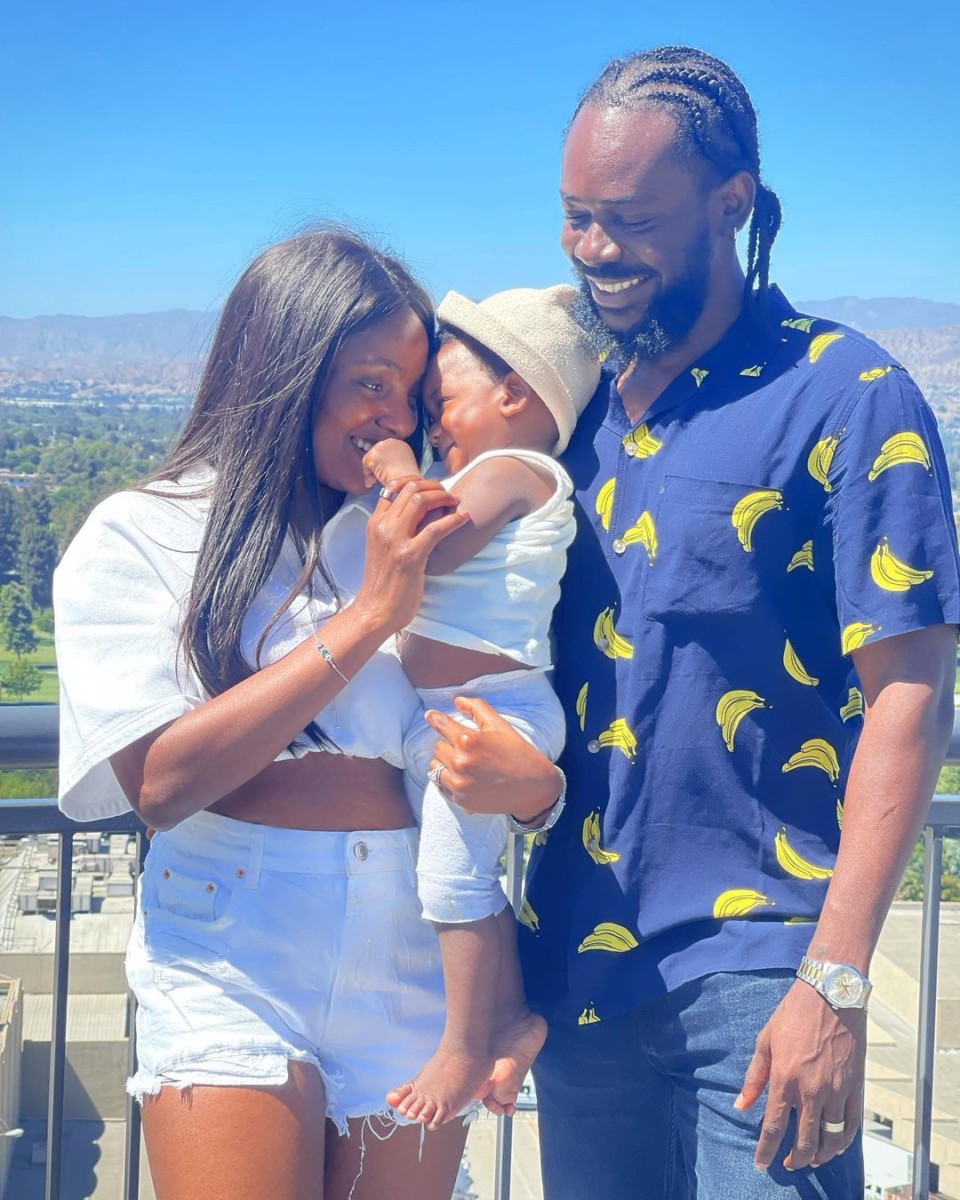 Simi together with her husband Adenkule Gold, and their daughter Adejare Kosoko. Photo credit: Instagram/symplysimi