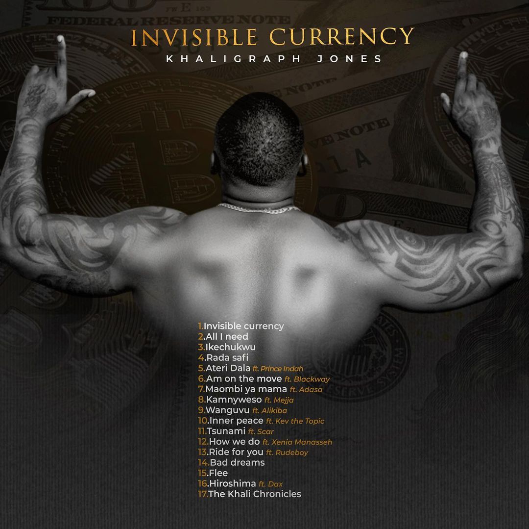 The official back cover art and tracklist for Khaligraph Jones' ‘Invisible Currency’ studio album. Photo credit: Instagram/khaligraph_jones