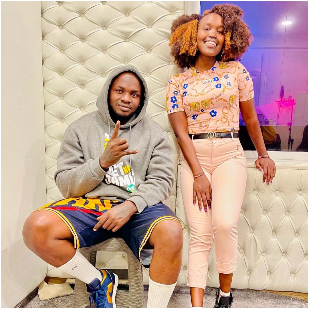 Khaligraph Jones and Chepkosgei when they first met to record their collaborative hit record 'Okas iit' a few months back. Photo credit: Instagram/itschepkosgei