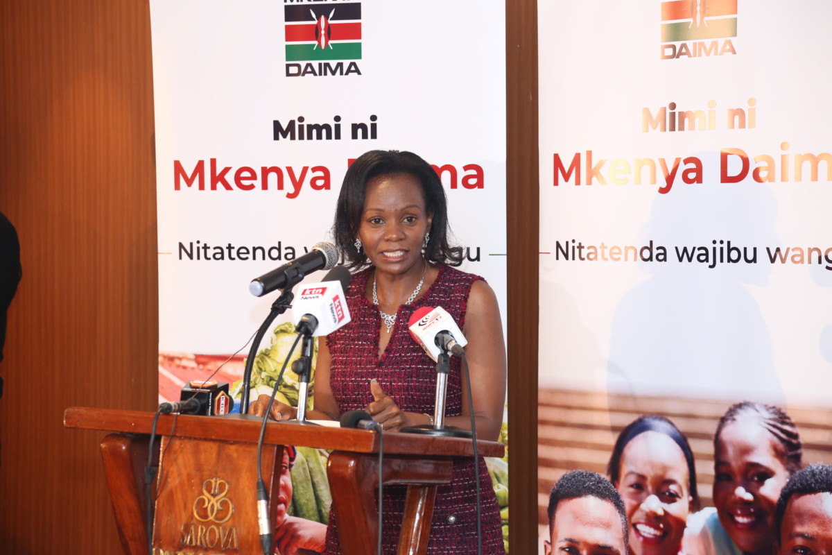Carole Kariuki, KEPSA Chief Executive Officer speaking during the launch of the Mkenya Daima election sensitization initiative 2022 where she called upon all Kenyans to take time and interrogate political manifestos fir better understanding of what political leaders are promising to deliver on key areas that affect our wellbeing and living standards.