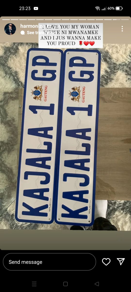 The custom number plates for Kajala Masanja for the Range Rover which Harmonize bought her