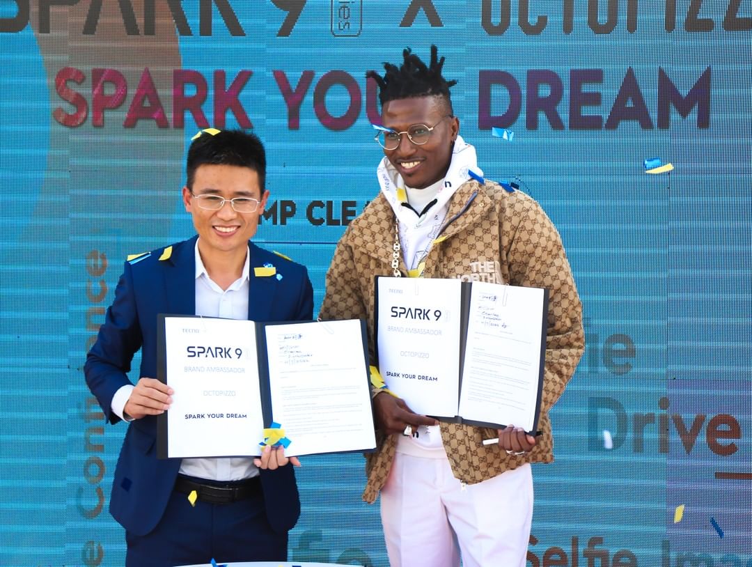 Octopizzo is the brand ambassador for Tecno Spark 9 mobile phone. Photo credit: Instagram/tecnokenya