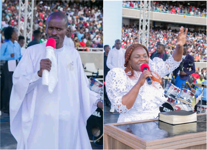 Pastor Ezekiel of New Life Church and Dorcas Rigathi at Kasarani Stadium