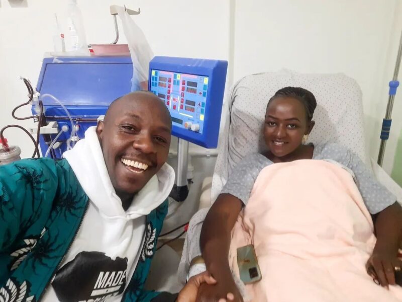 DJ Krowbar and his wife Wanjiru Karumba in hospital. PHOTO/Instagram (@djkrowbar).