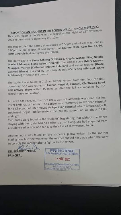 Ngara Girls confirms death of student