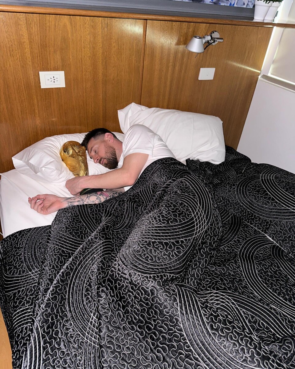 Messi sleeps with World Cup trophy beside instead of his wife
