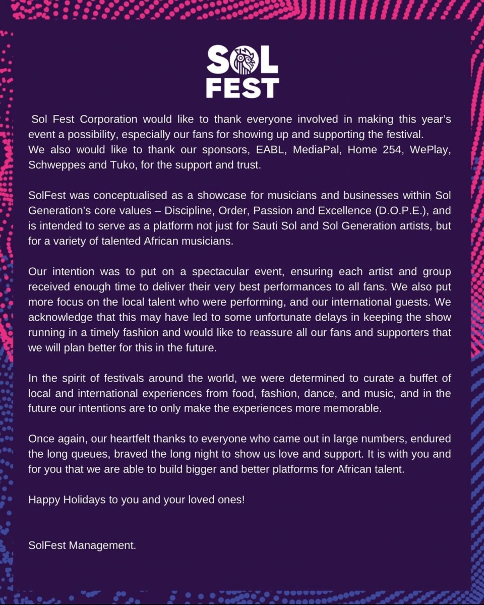 Sauti Sol's statement after SolFest 2022 at KICC