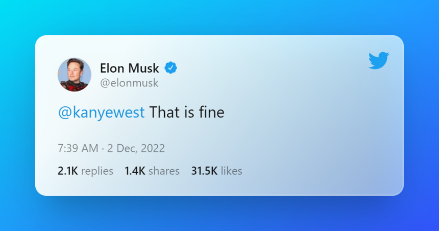 Tweet made by Elon Musk after Kanye West's outburst