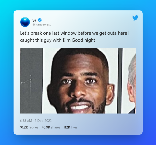 Tweet made by YE, famously known as Kanye West