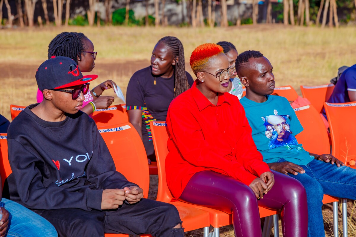 Femi One and Trio Mio at Murema Primary School for the One for One Empowerment and Mentorship. Photo credit: Supplied