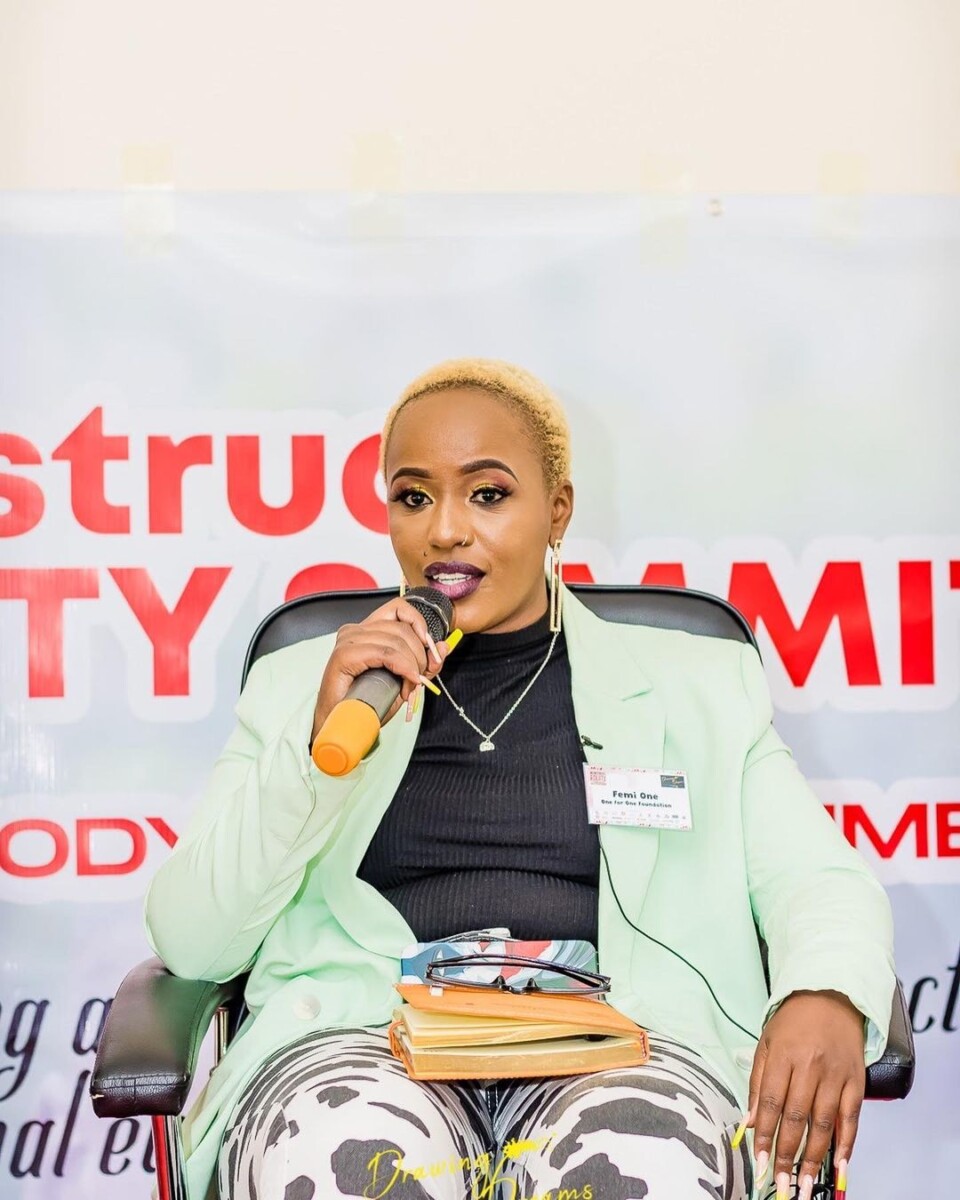 Femi One speaking during the The Menstrual Equity Summit in Nanyuki