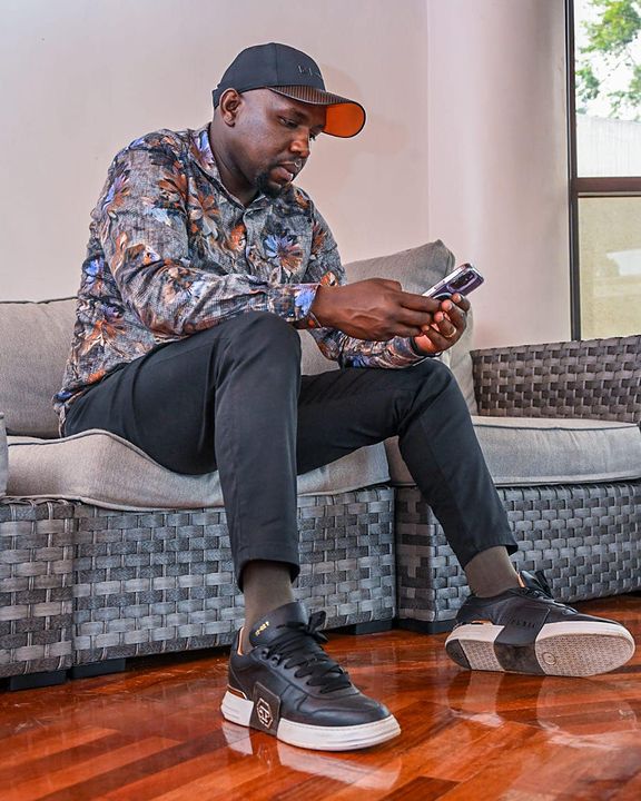 CS Kipchumba Murkomen spotted rocking Philipp Plein 'Super Street Lo-Top Sneakers Hexagon. Photo credit: Instagram/senatormurkomen with the photo as taken by his cameraman, Vincent Sende