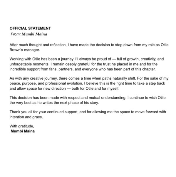 Mumbi Maina's resignation letter. PHOTO/Instagram/@_mumbimaina