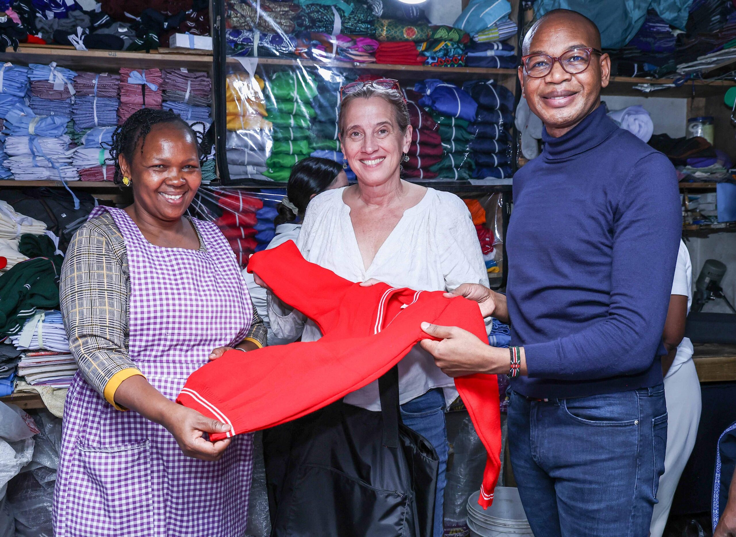 From Left to right Nancy Wanjiku Kiragu a business owner in Gikomba, Gretta Bull,Director, Women’s Economic Empowerment at Gates Foundation and Dr Joshua Oigara,Stanbic Bank Regional Chielf Executive